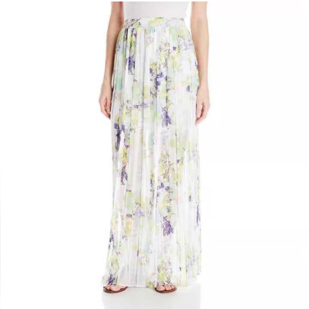 BCBGeneration White and Green Maxi A-Line Skirt